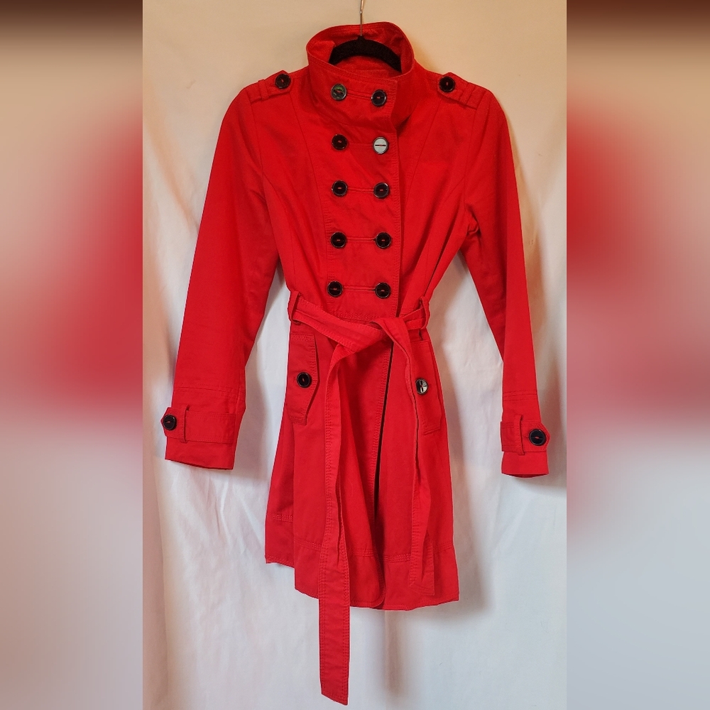 Red Double-Breasted Trench Coat